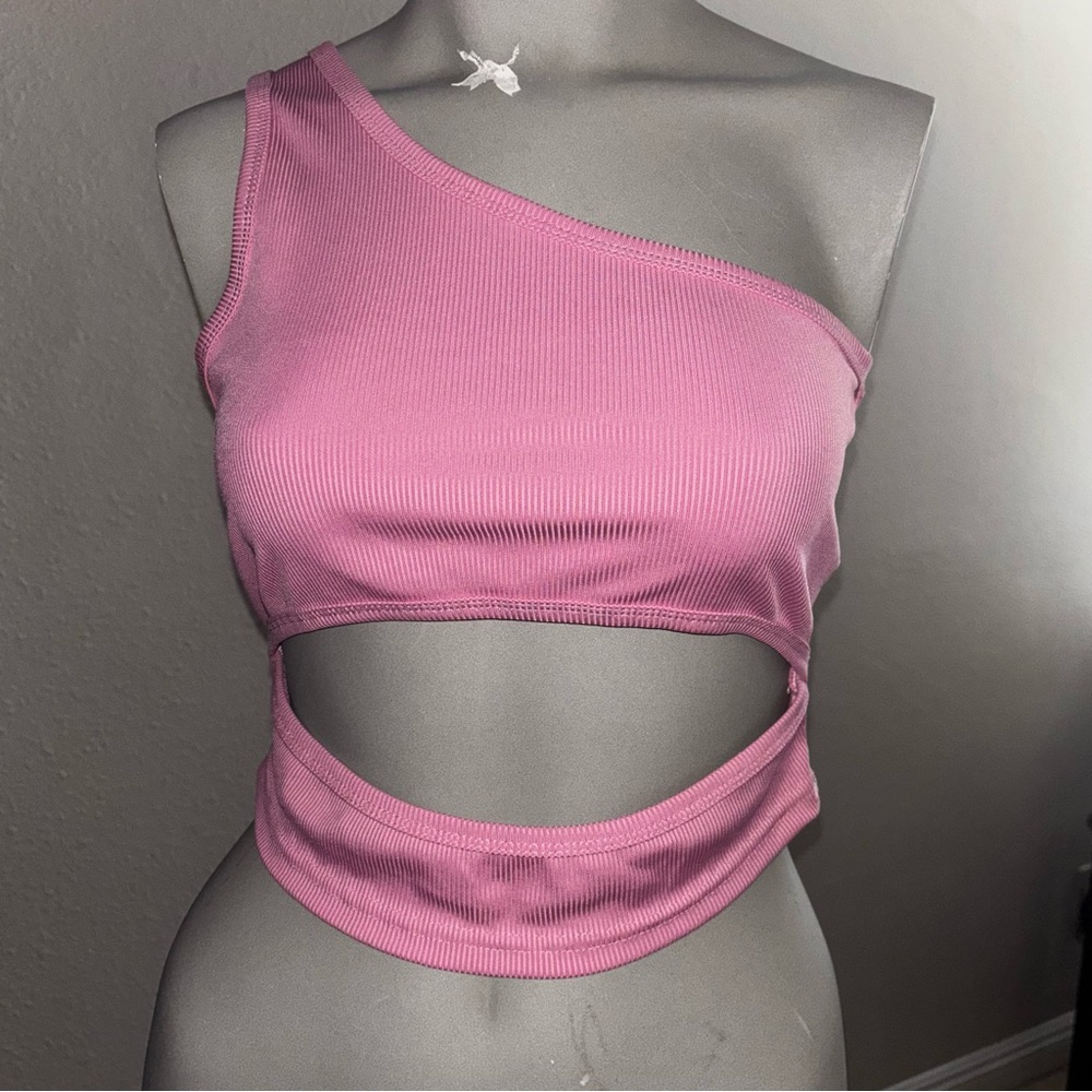 SHEIN Pink Asymmetrical Cutout Tank Top